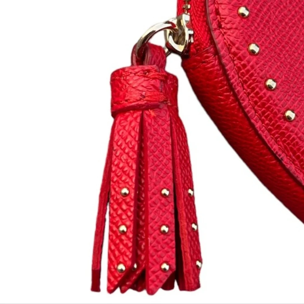 Coach Edge Studded Heart Coin Case Zip Close Crossgrain Leather Red Goldtone NWT - Picture 11 of 15